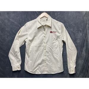 L.L. Bean Farm&Pet Shirt Woman M Ivory Lng Slv Button Collar Wrink Res Farmcore